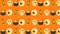 Orange Halloween wallpaper with pumpkins, eyes, cauldrons and skulls.