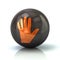 Orange hand icon on black glossy sphere