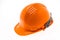 Orange Hard Plastic Construction Helmet On White Background .