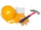 Orange HardHat Hammer And Leather Gloves