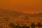 Orange haze over San Francisco on September 9 2020 from record wildfires in Californa, ash and smoke in the sky, daytime