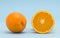 Orange healthy nutrition fruits blue background