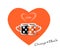 Orange Heart logo - Two hot cups of coffee with steam heart shape, isolated. Hot Coffee Mugs Americano, Cappuccino. Tea mugs icon