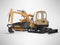 Orange heavy machinery excavator paver 3d illustration on gray background with shadow