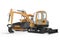 Orange heavy machinery excavator paver 3d illustration on white background with shadow