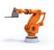 Orange heavyweight robotic arm on white background