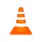 Orange highway traffic cone with white stripes. Vector illustration.
