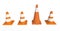 Orange highway traffic construction cones with white stripes isolated