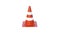 Orange highway traffic construction cones with white stripes isolated on white background.