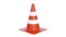 Orange highway traffic construction cones with white stripes isolated on white background.