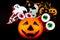 Orange holiday Halloween background with Halloween props