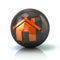 Orange home icon on black glossy sphere