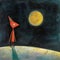 Orange Horned Man Painting Standing Over Moon In Quint Buchholz Style