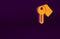 Orange Hotel door lock key icon isolated on purple background. Minimalism concept. 3d illustration 3D render