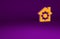 Orange House or home with gear icon isolated on purple background. Adjusting, service, setting, maintenance, repair