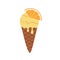 Orange ice cream in a chocolate cone