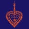 Orange Indian tracery pattern henna heart on deep blue background