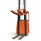 Orange industrial fork lifter for cargo transport isolated on white. 3D illustration
