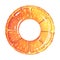 Orange inflatable ring for swimming in the sea, lake or pool with orange slice print. Watercolor illustration, hand
