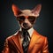 Orange Jacket And Tie: A Stylish Sphynx Cat In 3d
