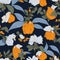 Orange jasmine flower pattern on the navy background