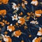 Orange jasmine flower pattern on the navy background