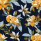 Orange jasmine flower pattern on the navy background