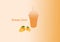 Orange juice drink. Plastic glass. Orange bubble tea or milkshake on Orange background