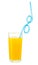 Orange juice with drink straw in glass isolated w clipping path