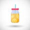 Orange juice in mason jar flat icon