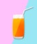 Orange juice on the pink and light blue background