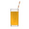 Orange juice with smoothie glass and sparkling bubbles. Fruit organic drink. Transparent photo realistic illustration.