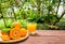 Orange juice on a wooden table