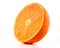Orange juicy half tangerine isolated on white