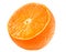 Orange juicy half tangerine isolated on white