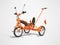 Orange kids bike with telescopic handle holder 3d render on gray background with shadow