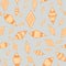 Orange kites shapes scattered on gray background Seamless pattern Vector hand drawn doodle style illustration