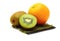 Orange and kiwi fresh fruit on white background