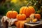 Orange knitted halloween pumpkins on table