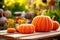 Orange knitted halloween pumpkins on table