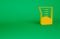 Orange Laboratory glassware or beaker icon isolated on green background. Minimalism concept. 3d illustration 3D render