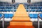 Orange ladder and grandstand at large football stadium.