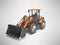 Orange large road frontal loader for road works 3D rendering on gray background with shadow