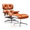 An orange leather lounge chair and ottoman, AI