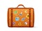 Orange leather vector suitcase with travelers stickers