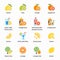 Orange, lemon, lime and grapefruit vector icons. Drink with citrus, alcohol lemonade