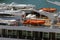 Orange Lifeboat in offshore, rescue boat by Deck safety equipment cruise liner