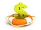 Orange lifebuoy with green dollar symbol