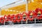 Orange Lifebuoys on ship board