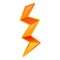 Orange lightning bolt icon, cartoon style